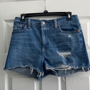 Levi's Medium Blue Distressed Denim Shorts